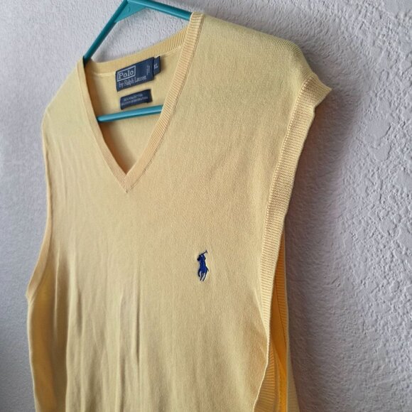 Polo Ralph Lauren Mens XL Yellow V-Neck Sleeveless Sweater Vest 100% Pima Cotton - Picture 2 of 8